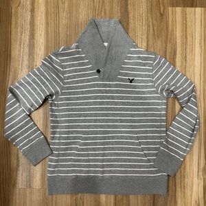AEO American Eagle Outfitters Mens Stripped Pullover Sweater Grey Medium